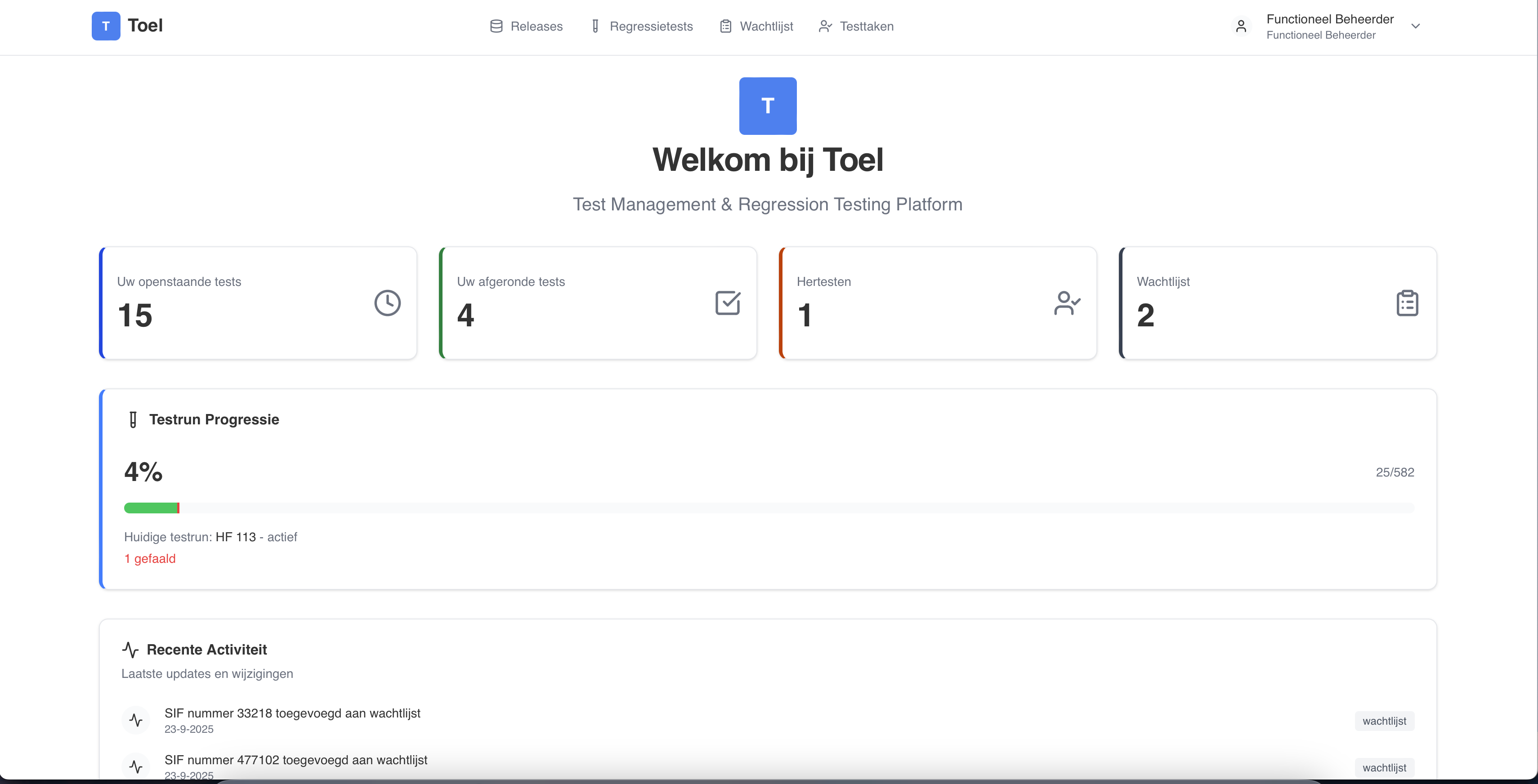 Toel Dashboard - Test Management Platform